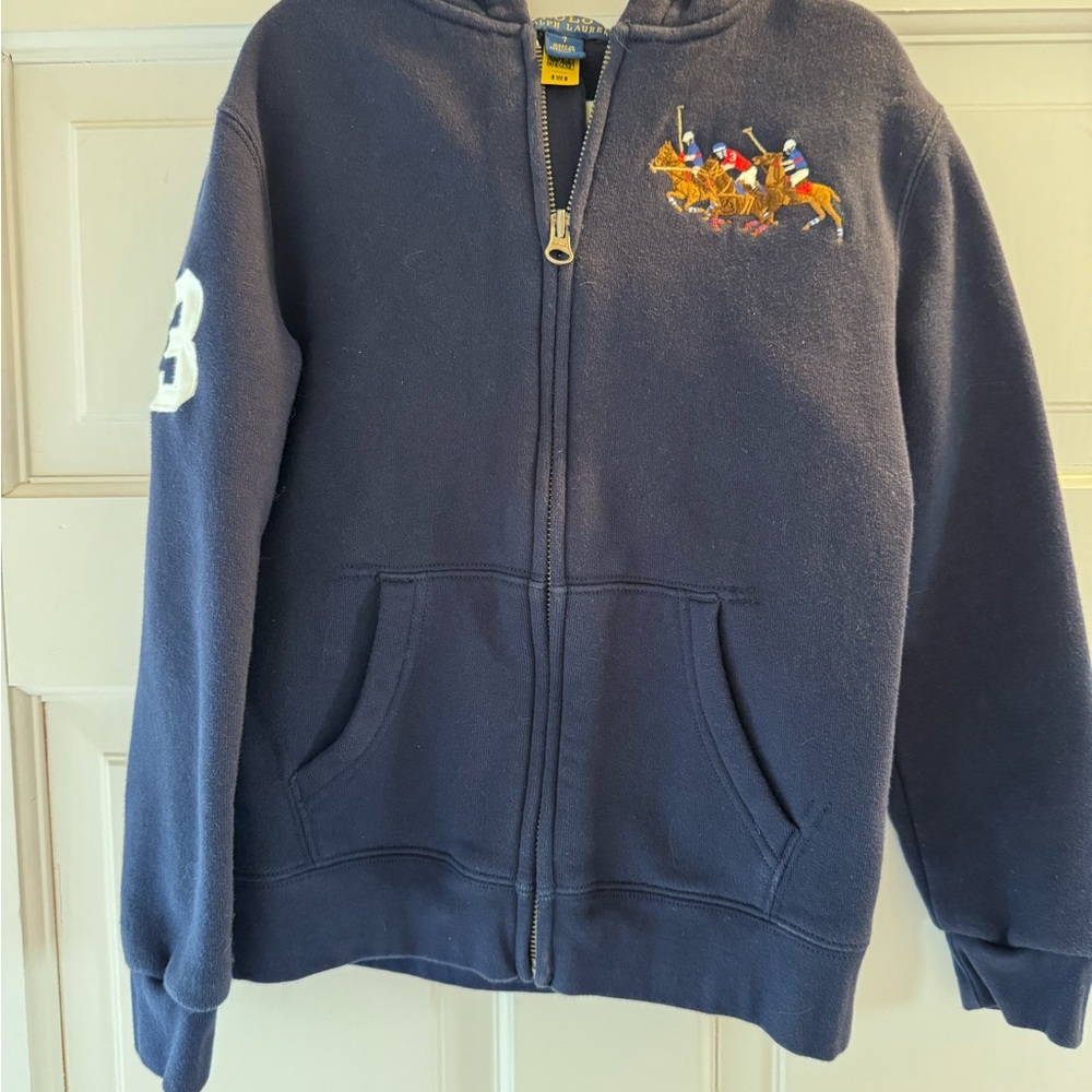 Ralph Lauren Triple Pony Navy Kids Zip-Up Hoodie size 7